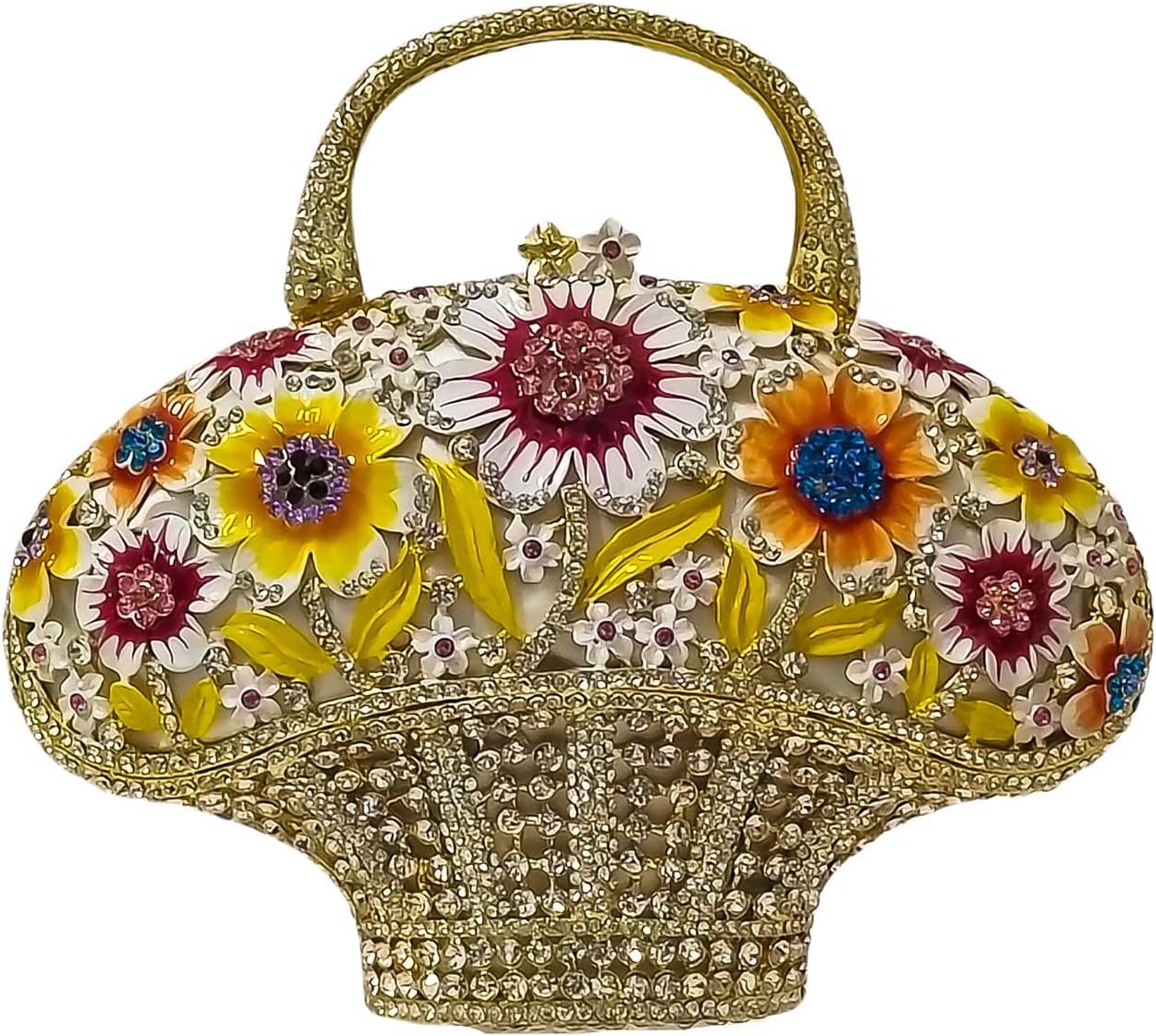 Fancy Vintage Flower Crystal Clutch Sunflower Basket Rhinestone Purse Women Evening Bag Party Cocktail Bag