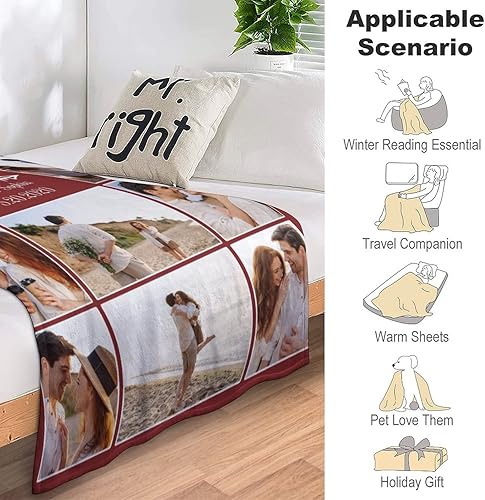 Miniatura 4 de Manta personalizada con fotos fabricada en Estados Unidos, manta personalizada para regalo conmemorativo de 10 fotos, manta personalizada para