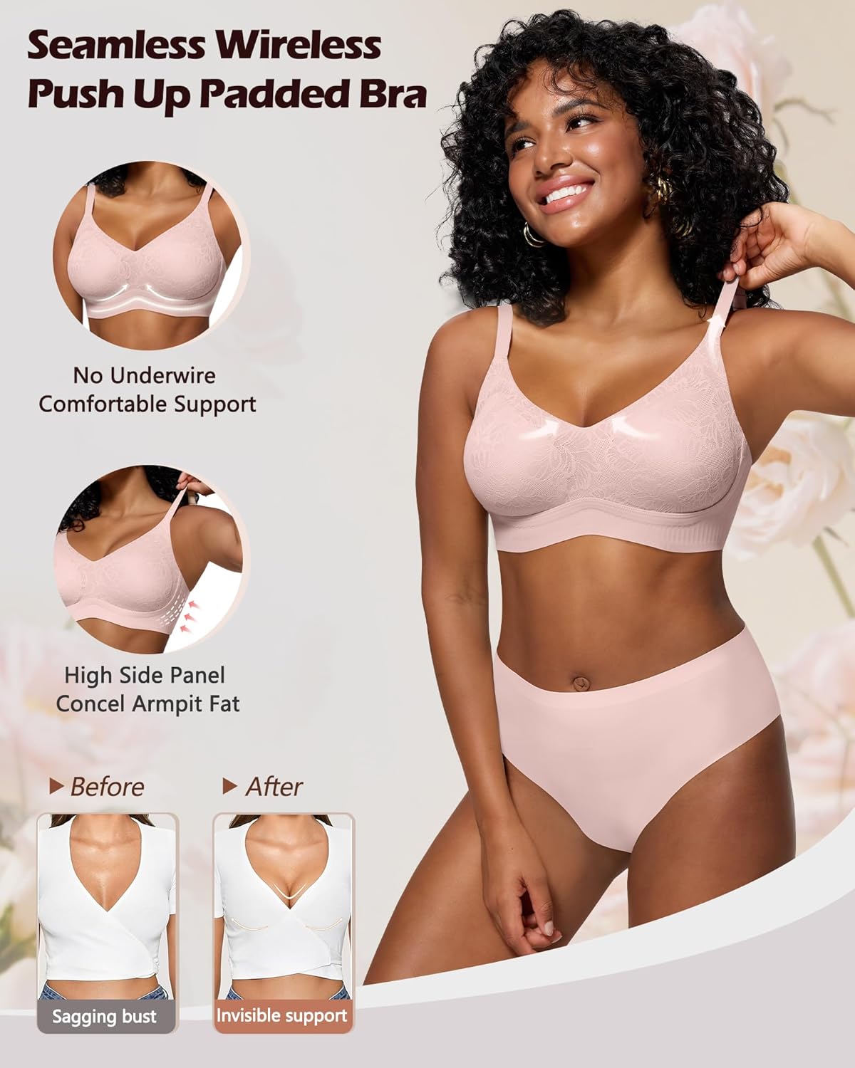 HORISUN Lace Jelly Bras for Women No Underwire Seamless Wireless V Neck Push Up No Wire Full Coverage Bralettes - Image 3