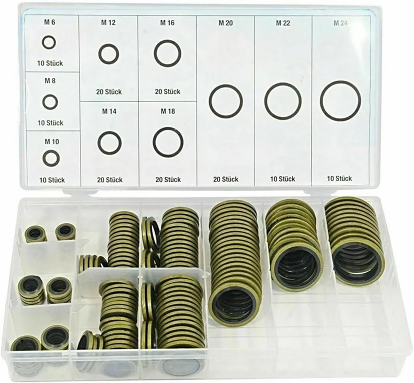 150/100pcs Bonded Seal Sealing Ring Assortment Kit Oil Drain Screw Combined Washer Seal Set M6 M8 M10 M12 M14 M16 M18 M20 M22(100PCS M6-M16)