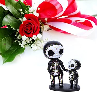 Sugar Skull Decor,Sugar Skull Couple Statue, Figurine,Resin Crafts Cute Statue Skeleton Memorial Sculpture, Halloween Home Decor Collectible Figurines,Sugar Skull Gifts for Women E