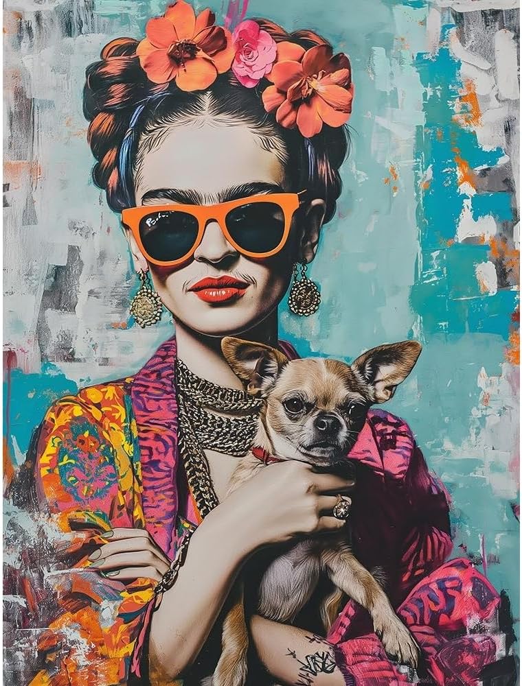 ArtDirect Frida Kahlo Chihuahua Unframed Art Print Giclee Poster by Mowzu - Ready for Framing with Customization Sizes 8x10, 11x14, 15x20, 24x32, 36x48, and 45x60 Inches