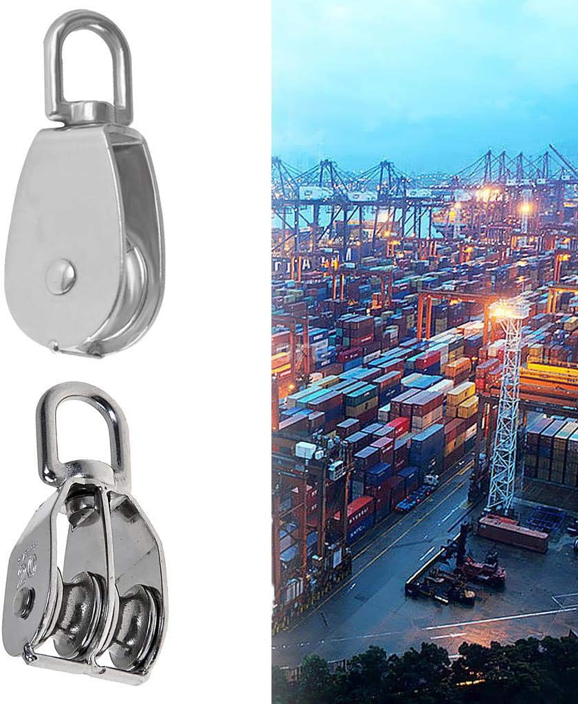JCBIZ 2-Pack M20 Double Pulley Block Stainless Steel Heavy Duty Hardware Double Wheel Swivel Rigging Lifting Wheel Fixed Pulley for Wire Rope Loading 75kg : Industrial & Scientific