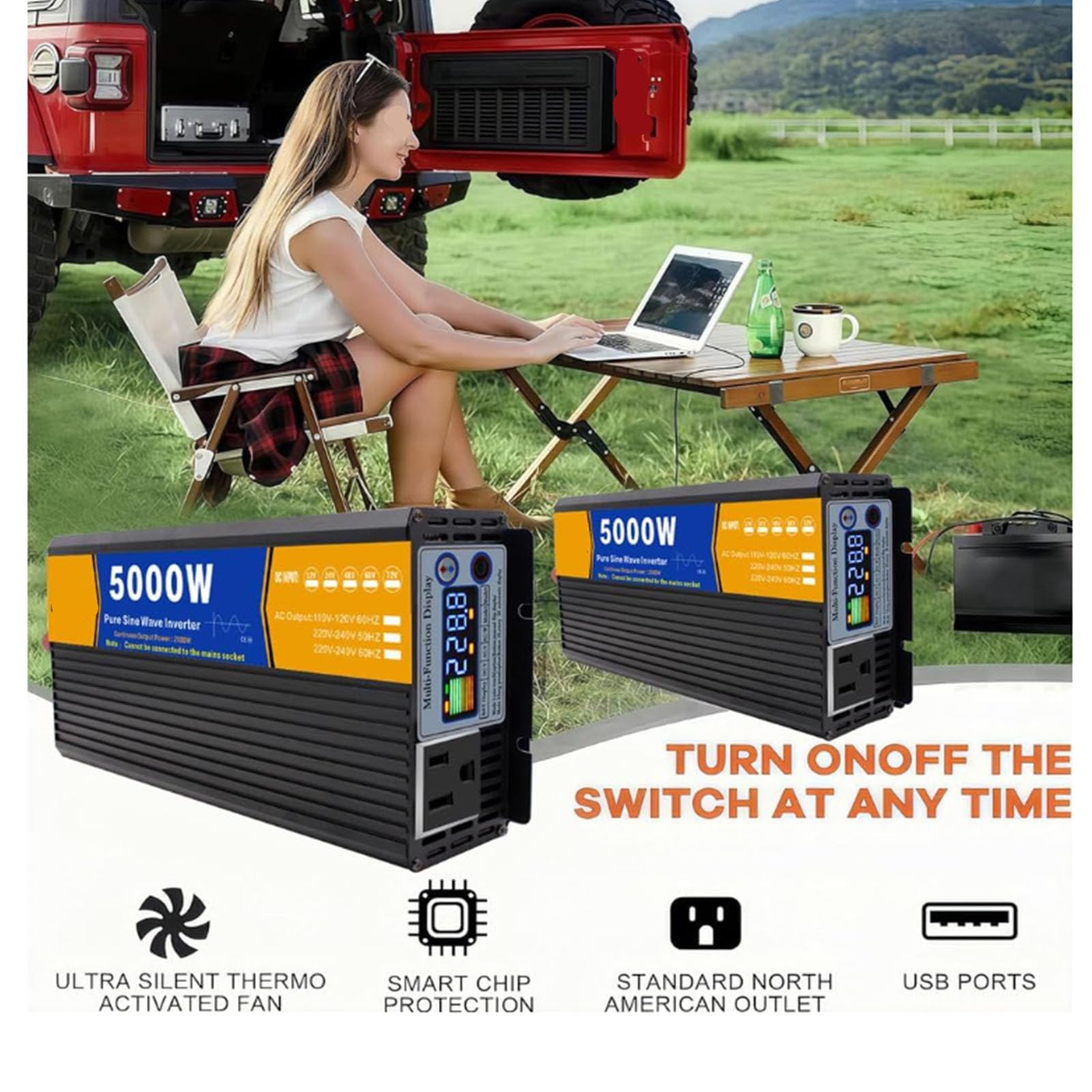 Onduleur à onde sinusoïdale pure 5000W DC 12V-72V vers AC 110V 220V