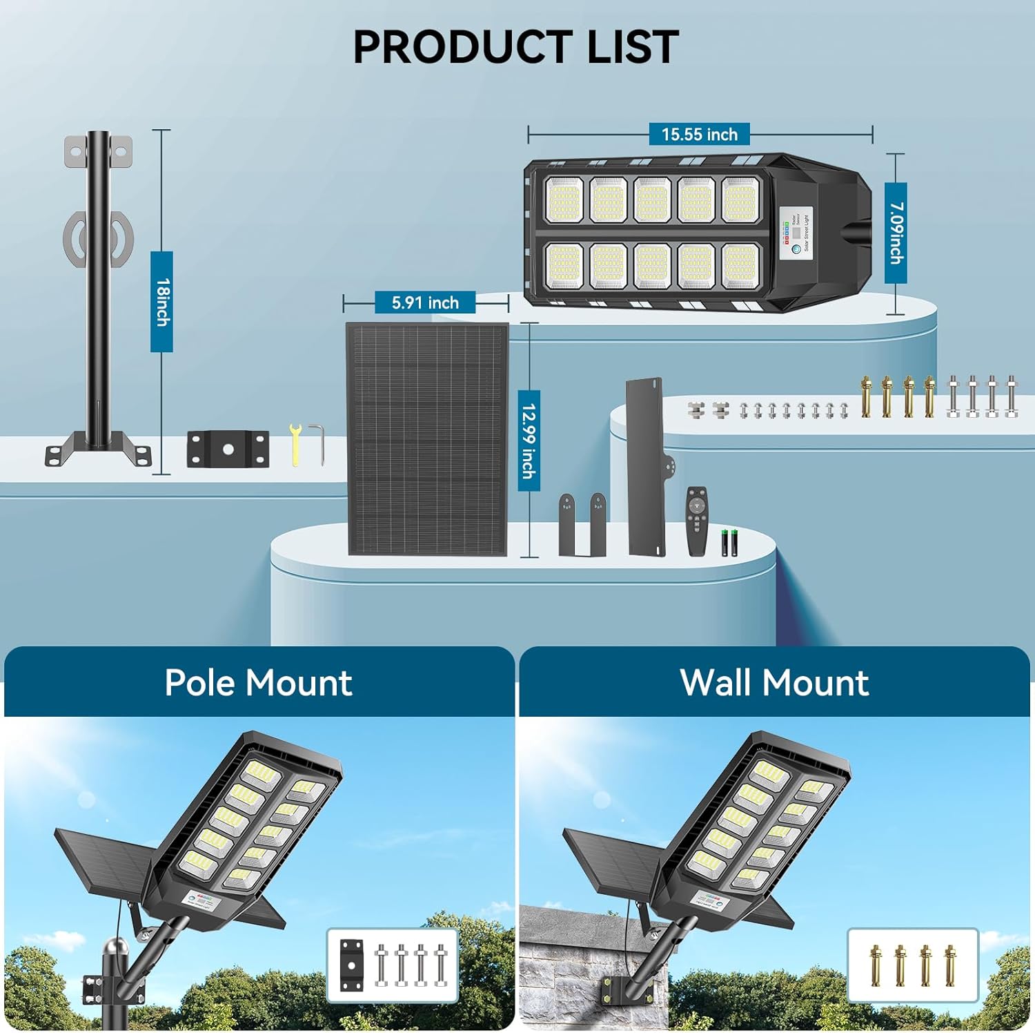 VOOJOY 8500W Solar Lights Outdoor Waterproof, 7000K Dusk to Dawn Solar Street Lights Outdoor Motion Sensor with Remote Control, LED Security Flood Light for Outside, Parking Lot, Yard, Garden, Garage