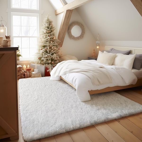 Ophanie Upgrade White Rugs for Bedroom, 4x6 Feet, Shaggy Soft Area Rug…