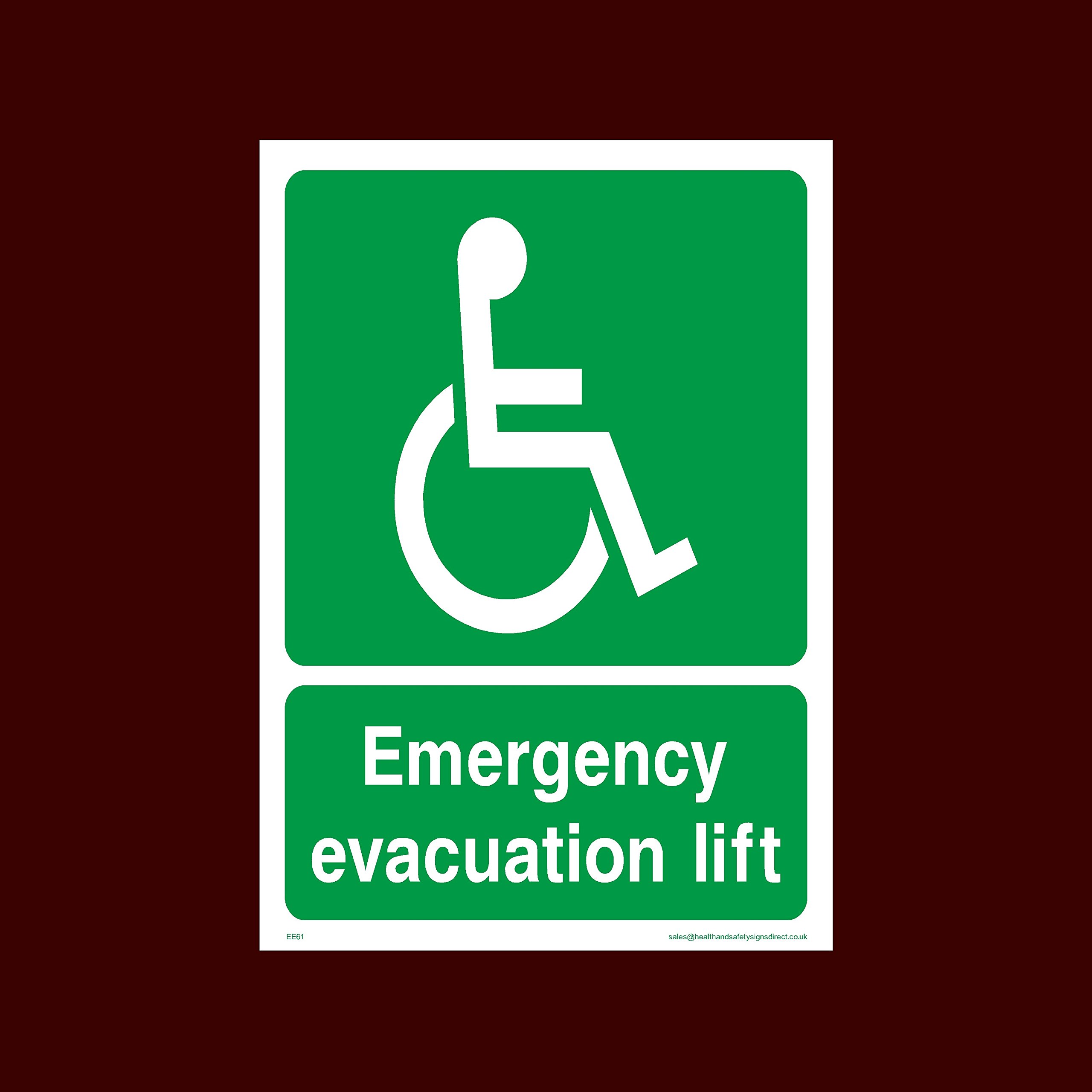 Ussp&S Emergency Evacuation Lift Plastic Sign - Fire, Push Bar/Pad, Disabled Fire Exit, Assembly, Break Glass, Lift - (Ee61)