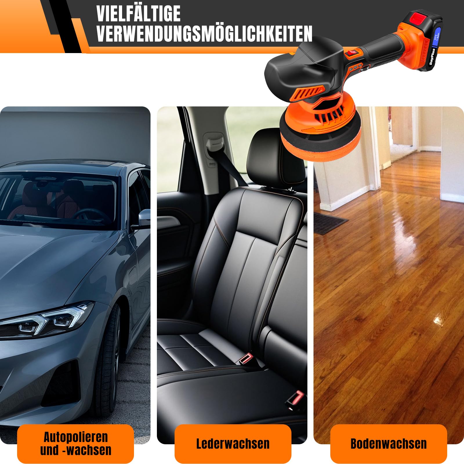 Pulidora de batería de 21 V, juego de 22 unidades, pulidora excéntrica de 12 mm para coche, 8 velocidades variables, pulidora excéntrica para pulir y encerar muebles de suelo de coche