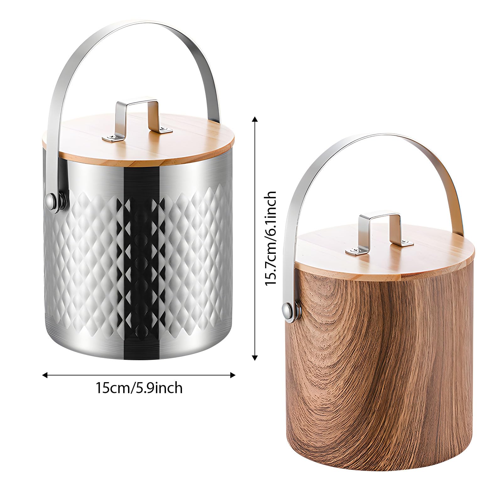 Soportes de hielo comerciales de acero inoxidable de 2 l, aislamiento al vacío de doble pared, construcción a prueba de óxido, para restaurantes, eventos, cubos de hielo