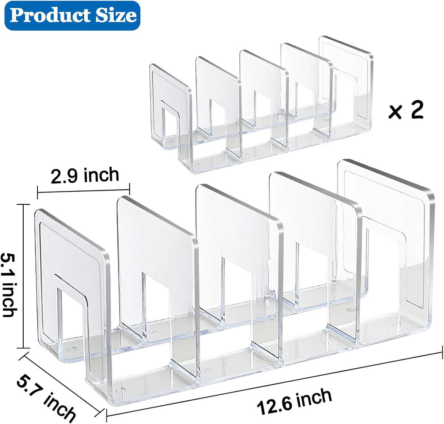Lemical Clear Acrylic File Sorter 2 Pack Handbag Clutch Purse Organizer Acrylic Shelf Divider Drawer Organizers for Clothes Pouch Notebooks Stand Bookshelf Cooking Utensil (2Pack-4Sections)