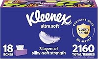 Kleenex Ultra Soft 3-Ply Facial Tissues, 18 Flat Boxes, 120 Sheets/Box (2160 Total) - Hypoallergenic, Gentle on Skin