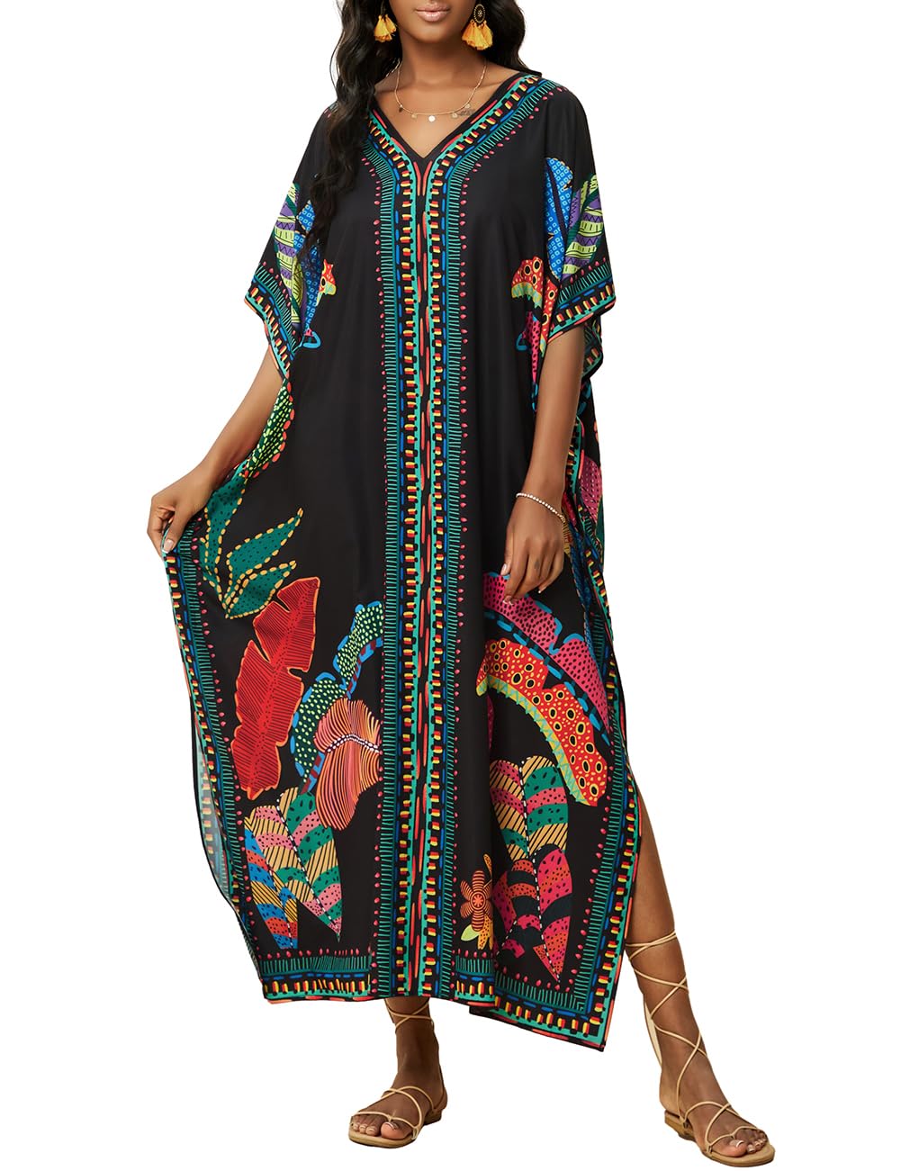 Bsubseach Mujer Casual Playa Kaftan Vestido Manga Corta Loungewear Caftan Traje de baño Cubrir