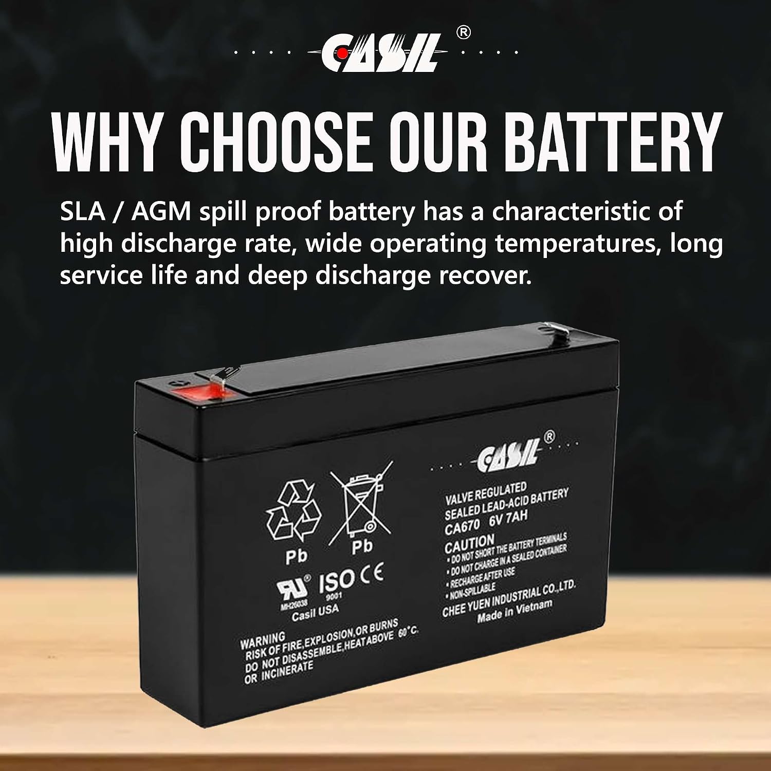 Casil 6V 7Ah Replacement Batteries for Power Patrol SLA0925, Sealed Lead Acid Rechargeable with F1 Terminal, Electric Fences, UPS Backup Systems, Solar Power (2 Pack)