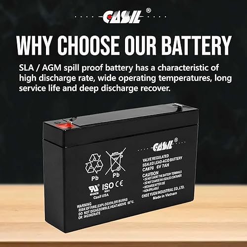Miniatura 4 de Casil Batería de repuesto SLA de 6V 7Ah para Enduring 3FM7 (paquete de 2)