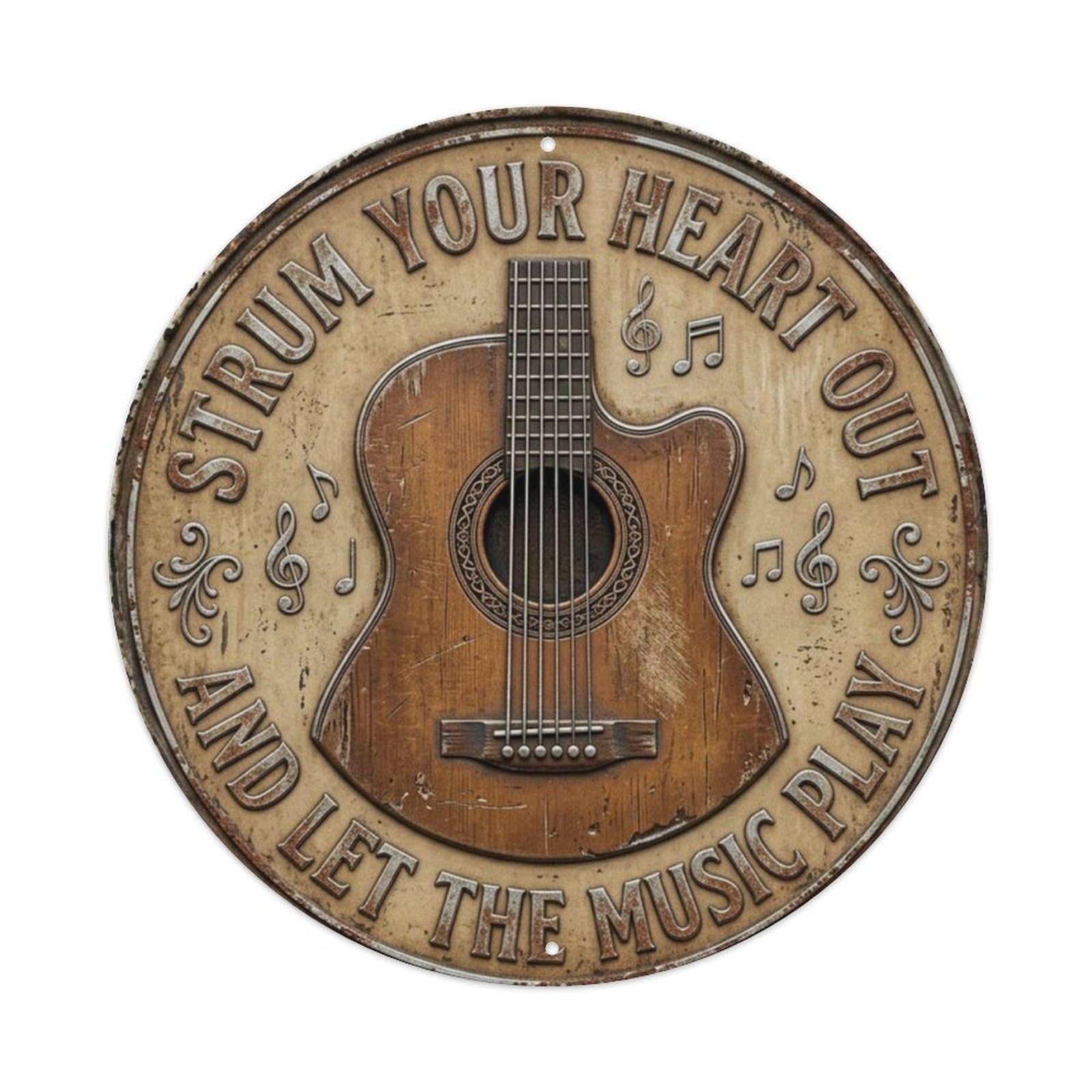 Acoustic Guitar Strings Music Metal Tin Sign Plaque Wall Decor for Cafe, Club Bar, Office, Home Garden Round Metal Poster 8x8Inch