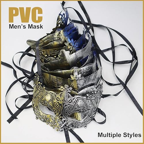 Miniatura 4 de Máscara de máscaras para hombres, parejas, máscara griega romana para Mardi Gras veneciano, disfraces, fiesta, baile de graduación (oro real + azul)