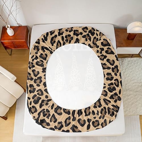 Miniatura 6 de Juego de sábana bajera ajustable de gnomos lindos tamaño Queen, diseño de girasoles de leopardo marrón para niños y niñas, decoración de dormitorio,