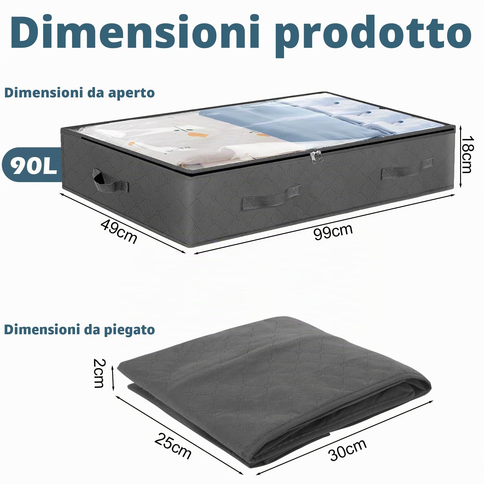 Withosent 5 Cassettiera Sotto Il Letto, 90 L, In Tessuto Non Tessuto, Pieghevole, Con Finestra Trasparente Per Copriletti, Vestiti, Coperte, Cuscini