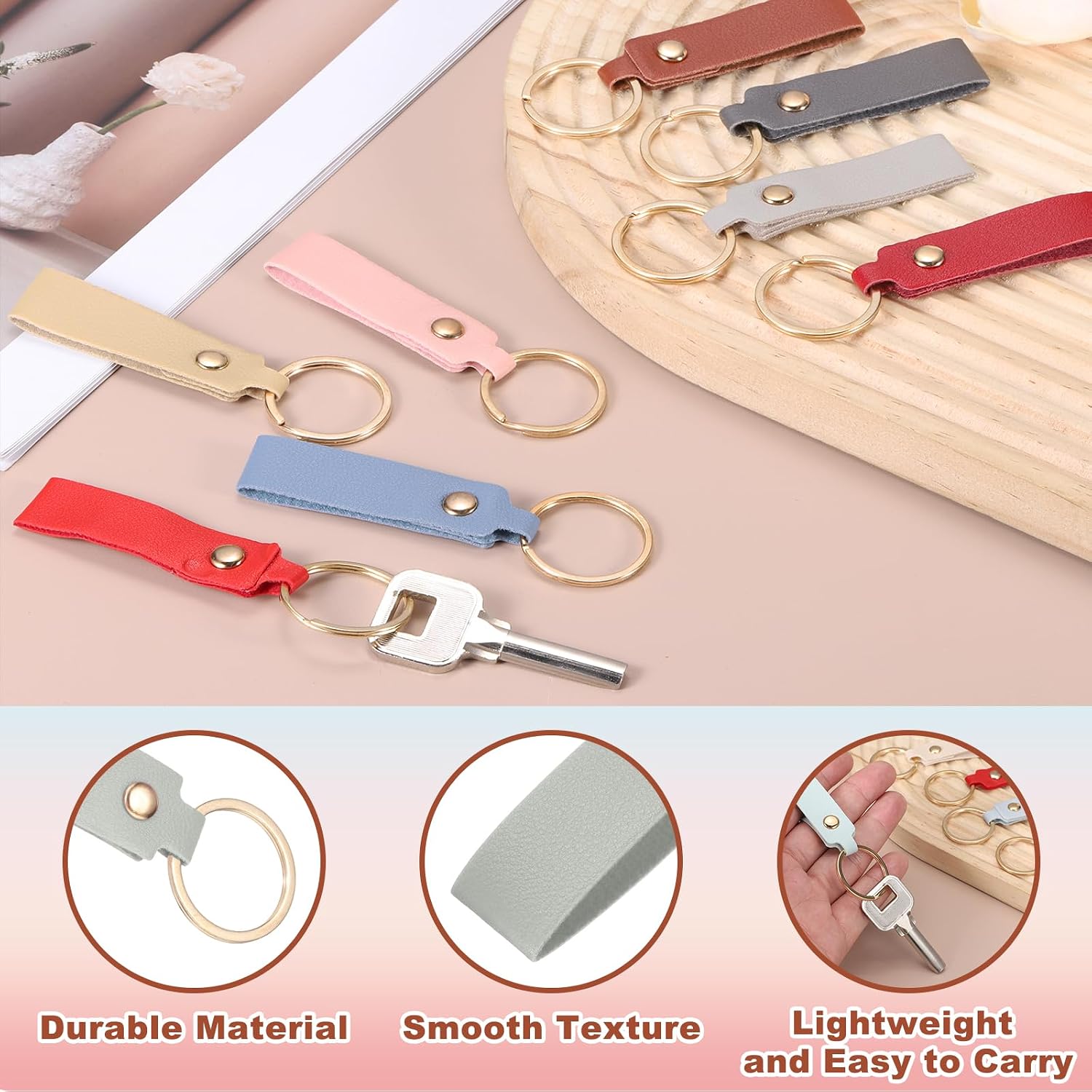 MECCANIXITY 20 Pcs PU Leather Keychain Blanks Bulk Laser Engraving Keychain Leather Key Fob Kit with Key Rings for DIY Supplies Gifts (Light Gray, 5.3" x 0.8") image 3
