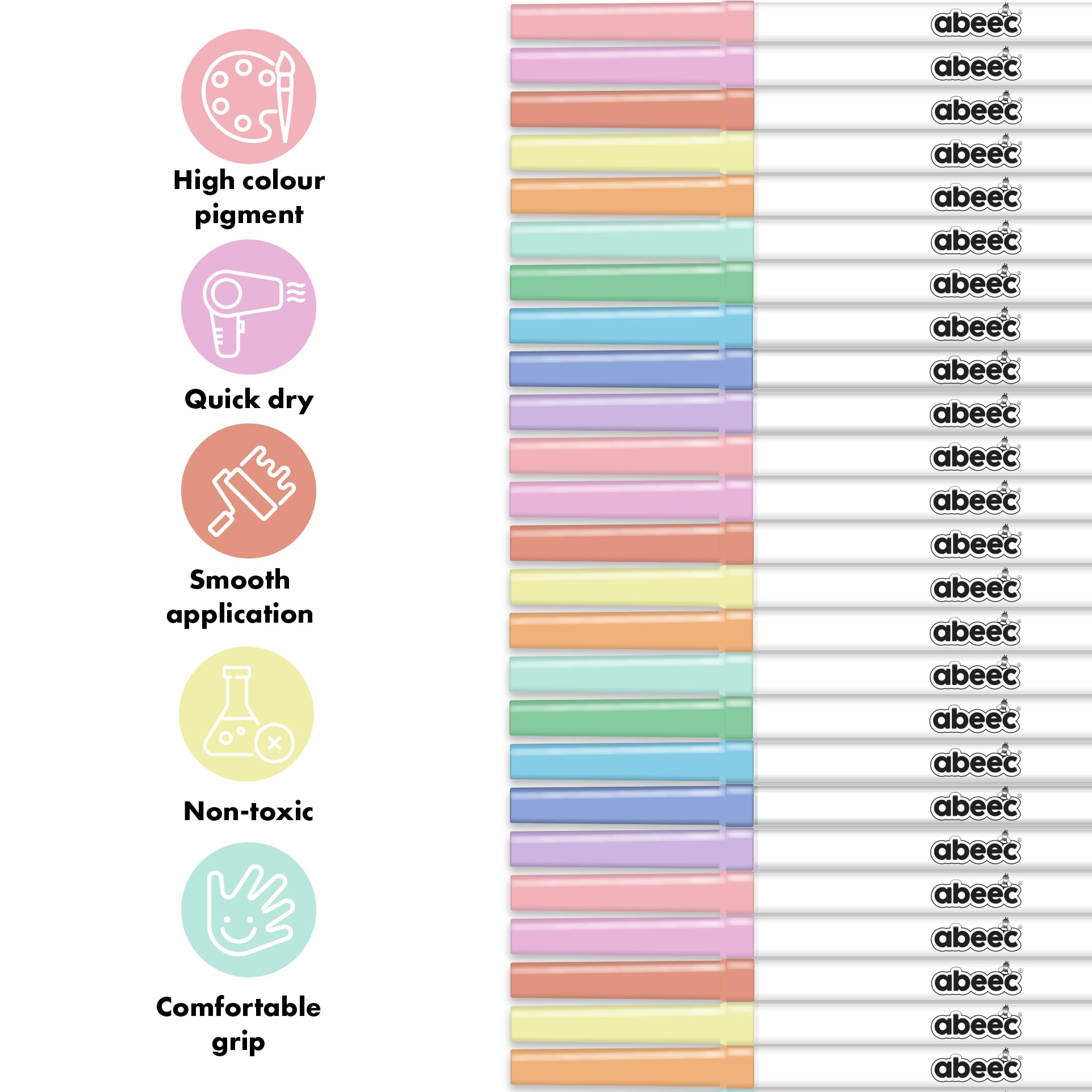 abeec 50 Pastel Felt Tip Pens for Kids 3-10, Different Colour Colouring Set for Arts and Crafts in a Box - Children's Art Supplies - Image 3