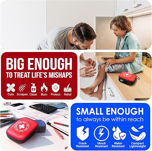 Miniatura 6 de Kits de mini-auxilios  Estuche portátil, ligero y resistente al agua con mosquetones para viajes, 180 piezas de primeros auxilios para escuela,