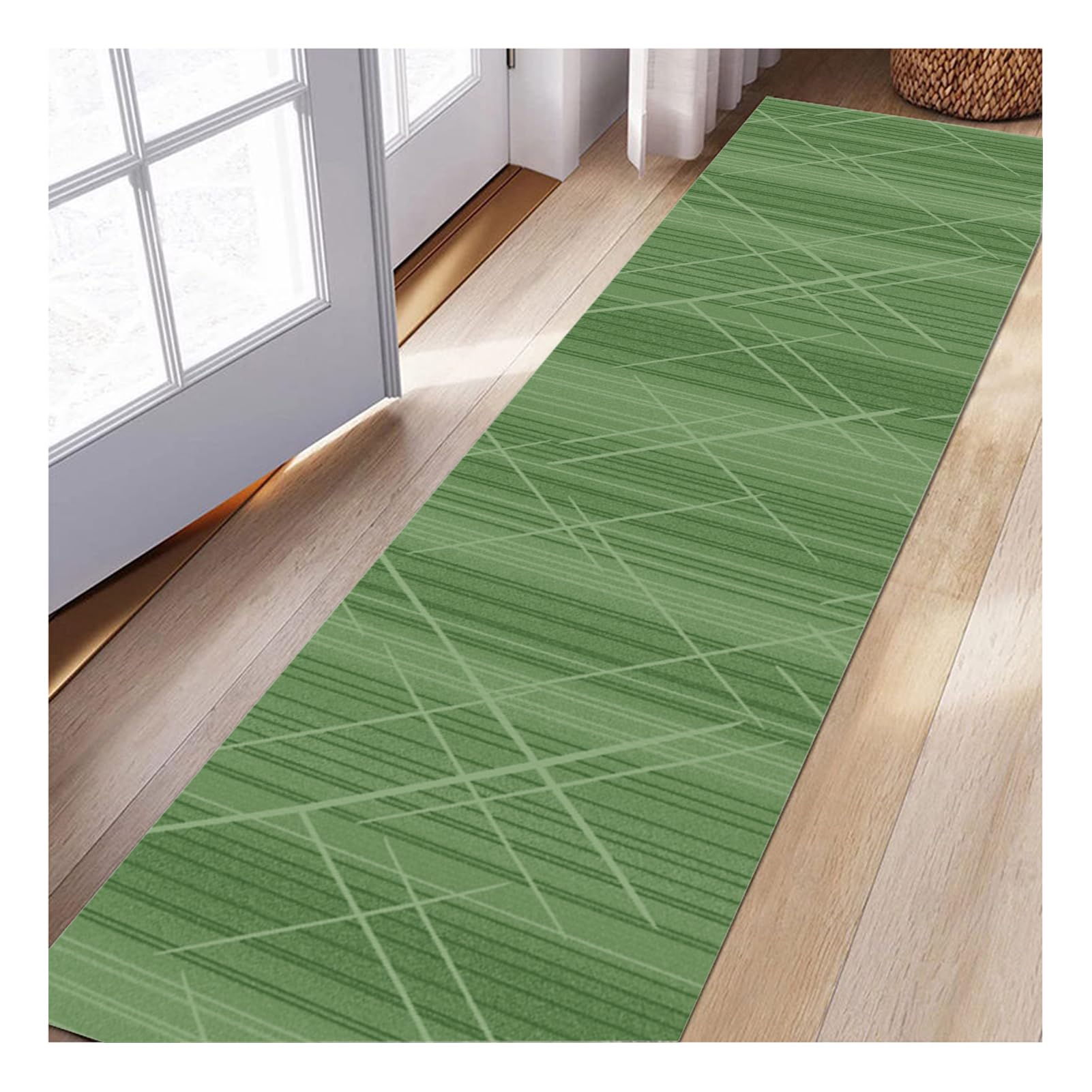 Green Contemporary Runner Rug - Non-Skid Washable Carpet Runner, Extra Long Narrow Hallway Rug for Bedroom/Entryway, Absorbent Floor Mat,Stain-Resistant 80x190cm - Corridor, Stair Tread, Bathroom