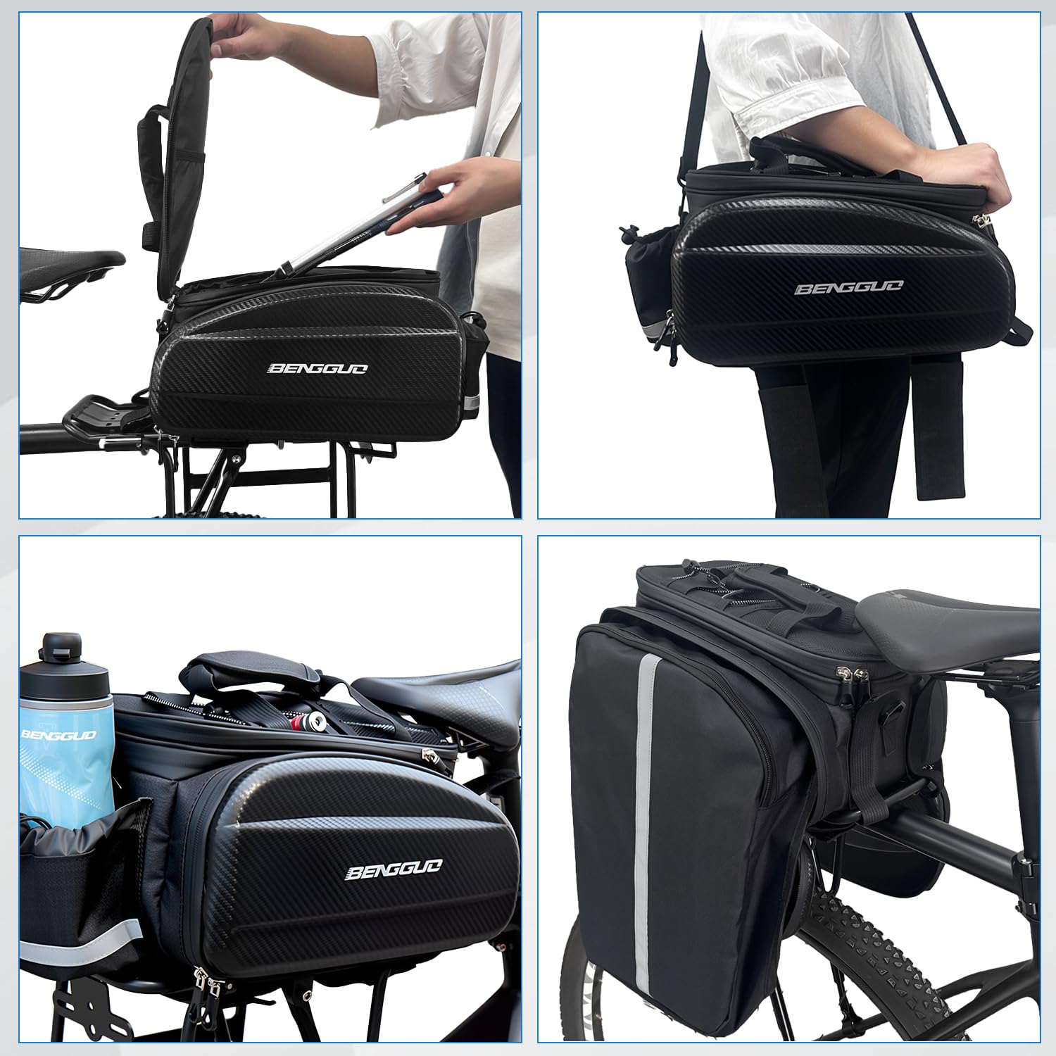 Alforja de bicicleta para portaequipajes, 30 L, escalable, impermeable y reflectante, con correa para el hombro y varios compartimentos, bolsa multifuncional para el asiento trasero para ciclismo