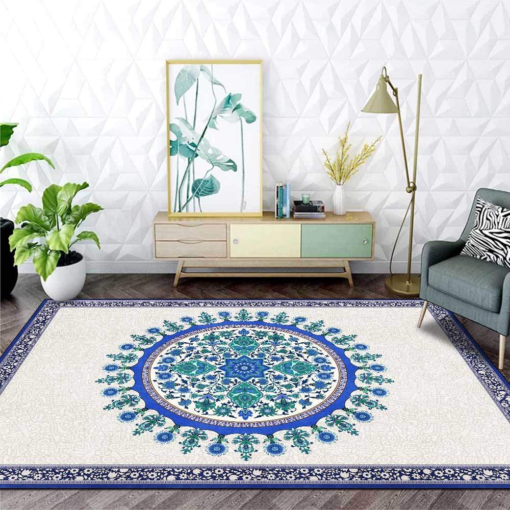 Tapis chambre soft bleu floral pour créer un cocon bohème et chaleureux