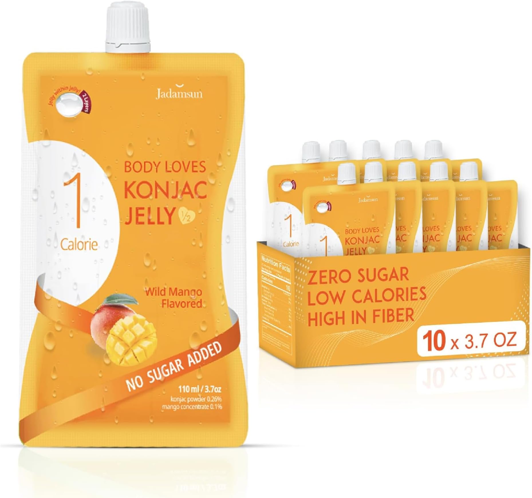 Jadamsun Konjac Jelly Juice (Mango, 10 pcs) - Delicious Low-Calorie Healthy Korean Snack, Drinkable Fruit Snack, Sugar-Free, Vegan, Gluten-Free
