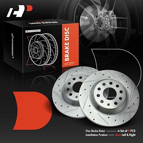 Miniatura 7 de A-Premium 11.81 inch (300mm) Rear Drilled and Slotted Disc Brake Rotors Compatible with Select Volkswagen and Audi Models - Jetta 2019-2023, Golf,