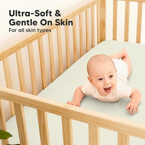 Miniatura 77 de 2-Pack Waterproof Baby Crib Sheets for Boys, Girls - 52x28 Viscose Derived from Bamboo Toddler Bed Sheet Neutral, Fitted Crib Mattress Protector