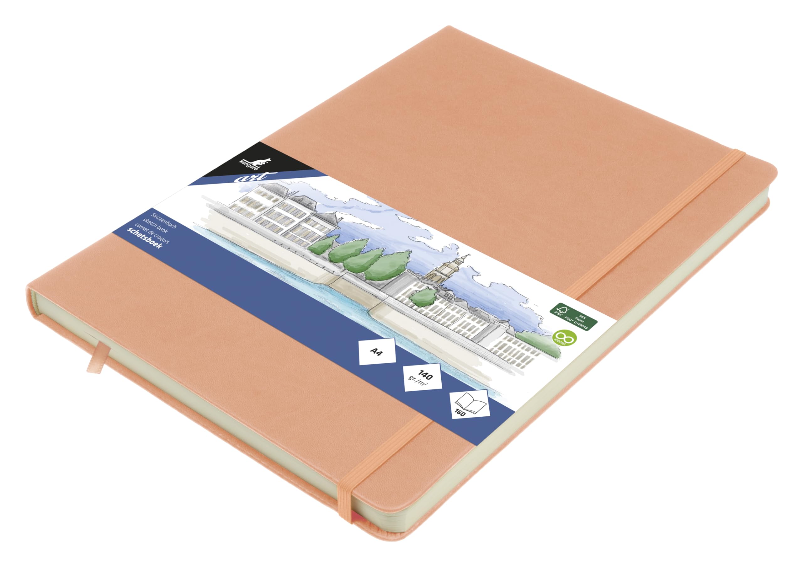 Kangaro Art Sketchbook A4 Dusky Pink PU Hard Cover 80 Sheets 140 g Cream Paper Pink