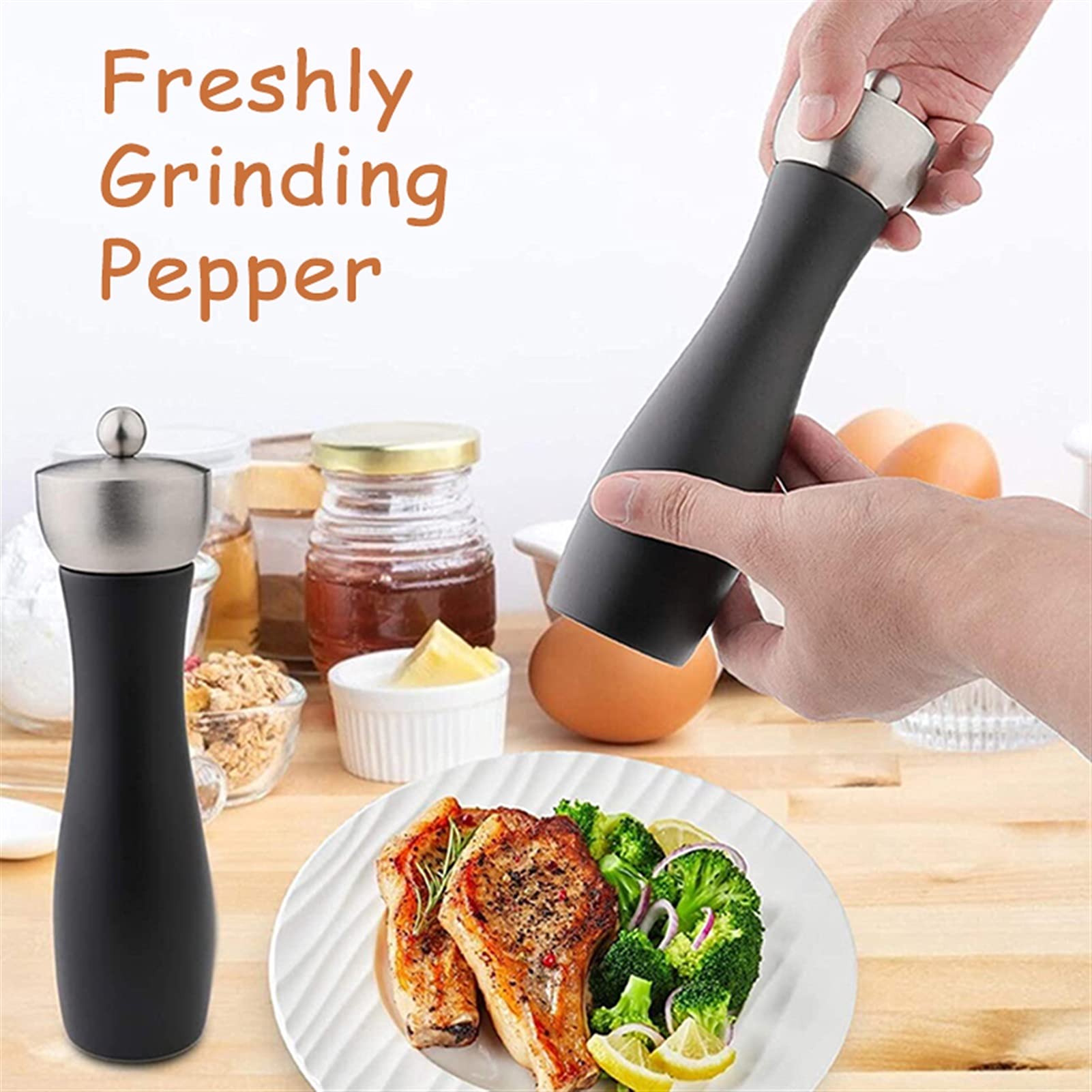 Macina Pepe Grinder con pepe in legno massello - Scanalature a forma di elica di precisione Ruota regolabile fresco macinazione pepe, erbe e spezie Macina Sale Macinapepe ( Color : 6 inch )