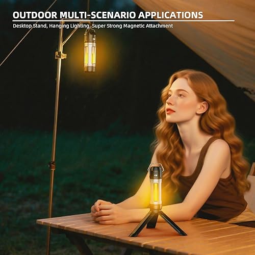 Miniatura 8 de Magnetic Rechargeable Flashlight with Stand and Hook, Dimmable Camping Light with 3 Color, Mini LED Work Light Strobe SOS Emergency Lights, Tent