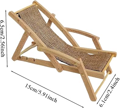 doll- house Furniture - Mini Beach Lounger, Wooden Decorative Chair for Miniatures | Small Scale Model for Bookshelf Decor,
