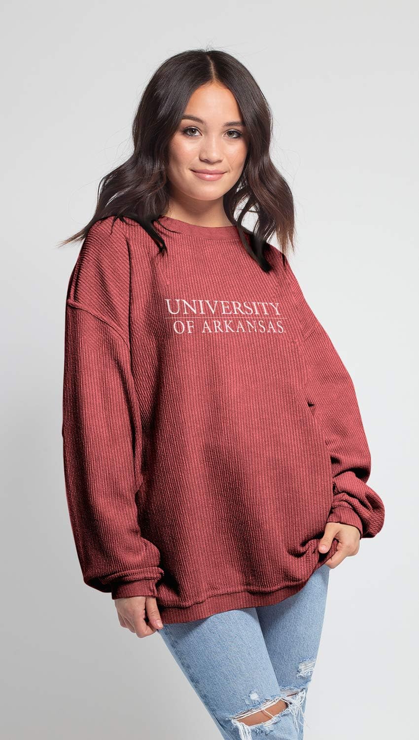 chicka-d Arkansas Razorbacks Women's Corded Crew Sweatshirt Crimson, X-Large