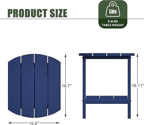Miniatura 2 de TORVA Mesa auxiliar Adirondack para patio, mesas auxiliares para exteriores, resistente a todo tipo de clima, HDPE a prueba de humedad, uso