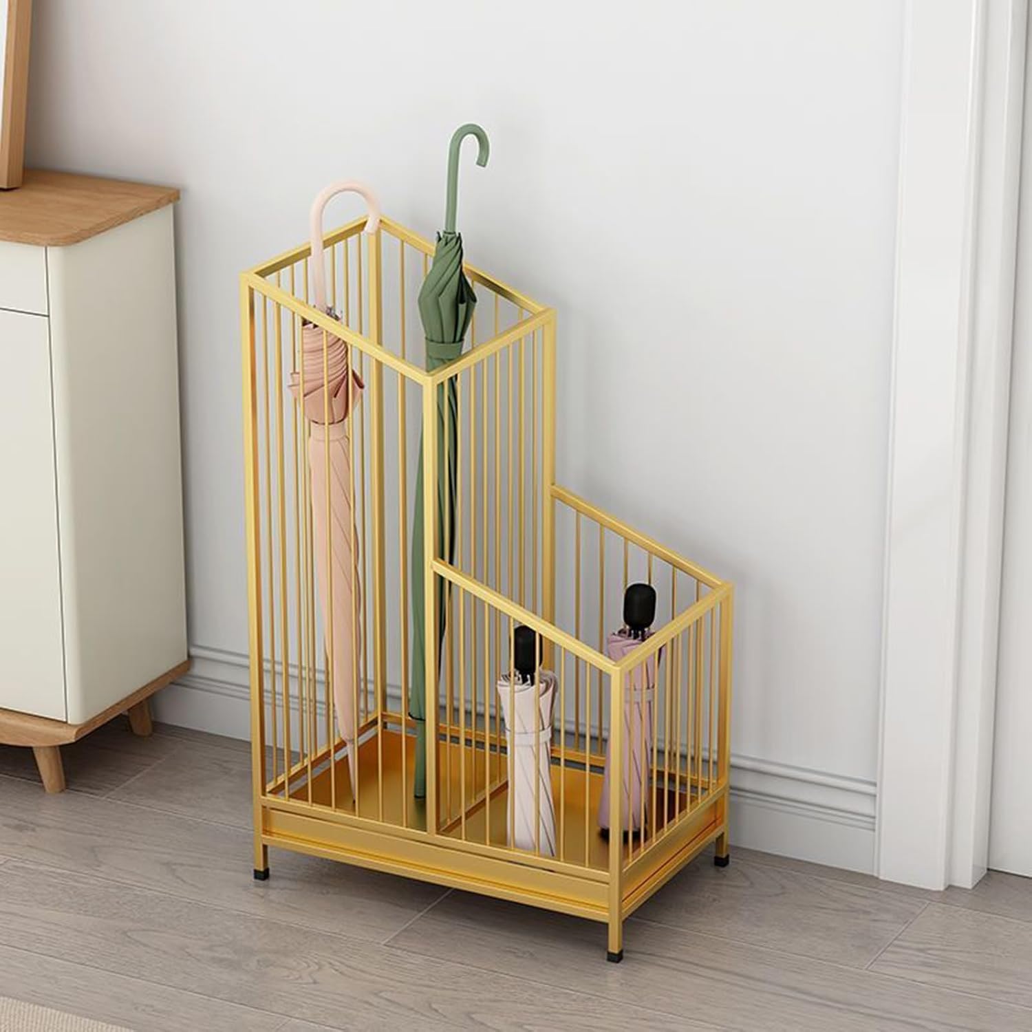 Metal Square Umbrella Holder with Removable Drip Tray for Entryway Organizer