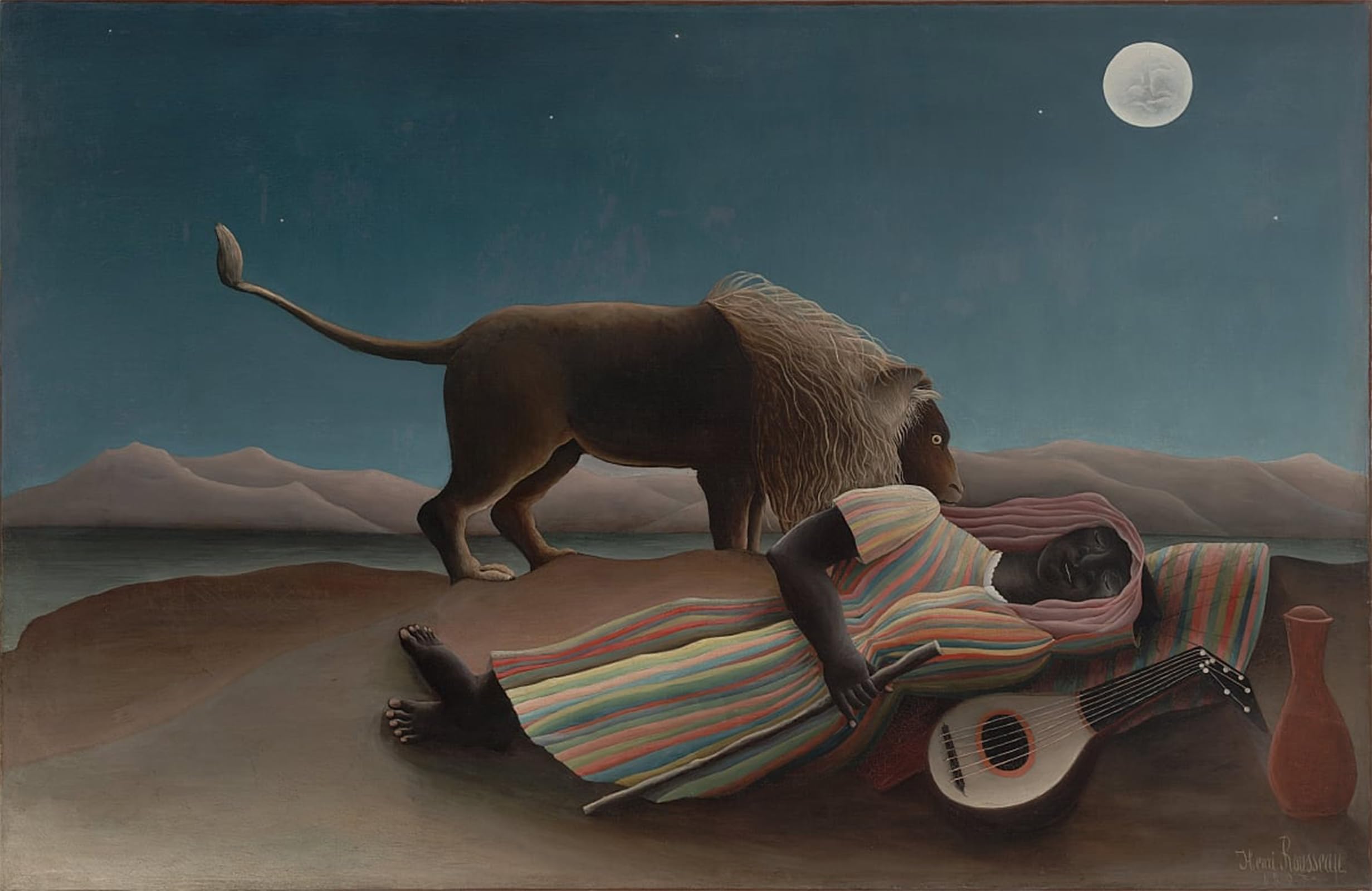 ARTXLXXBN Famous Painting Canvas Artwork Graffiti Print the Sleeping Gypsy by Henri Rousseau Portrait Canvas Image for Home Decor 60x90cm
