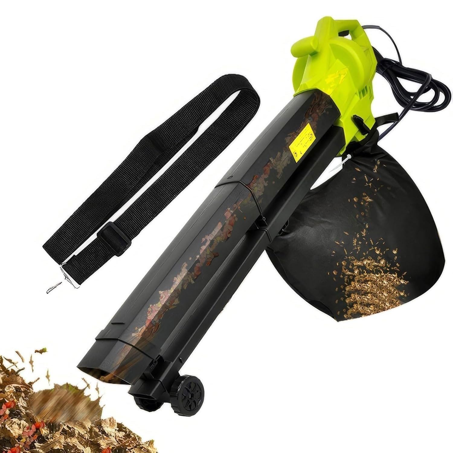 Soplador de hojas 3 en 1, aspiradora de hojas de 3000 W y trituradora con rueda, aspiradora de hojas de jardín con bolsa de recogida de hojas de 40 L, relación de trituración 16:1, para limpiar la