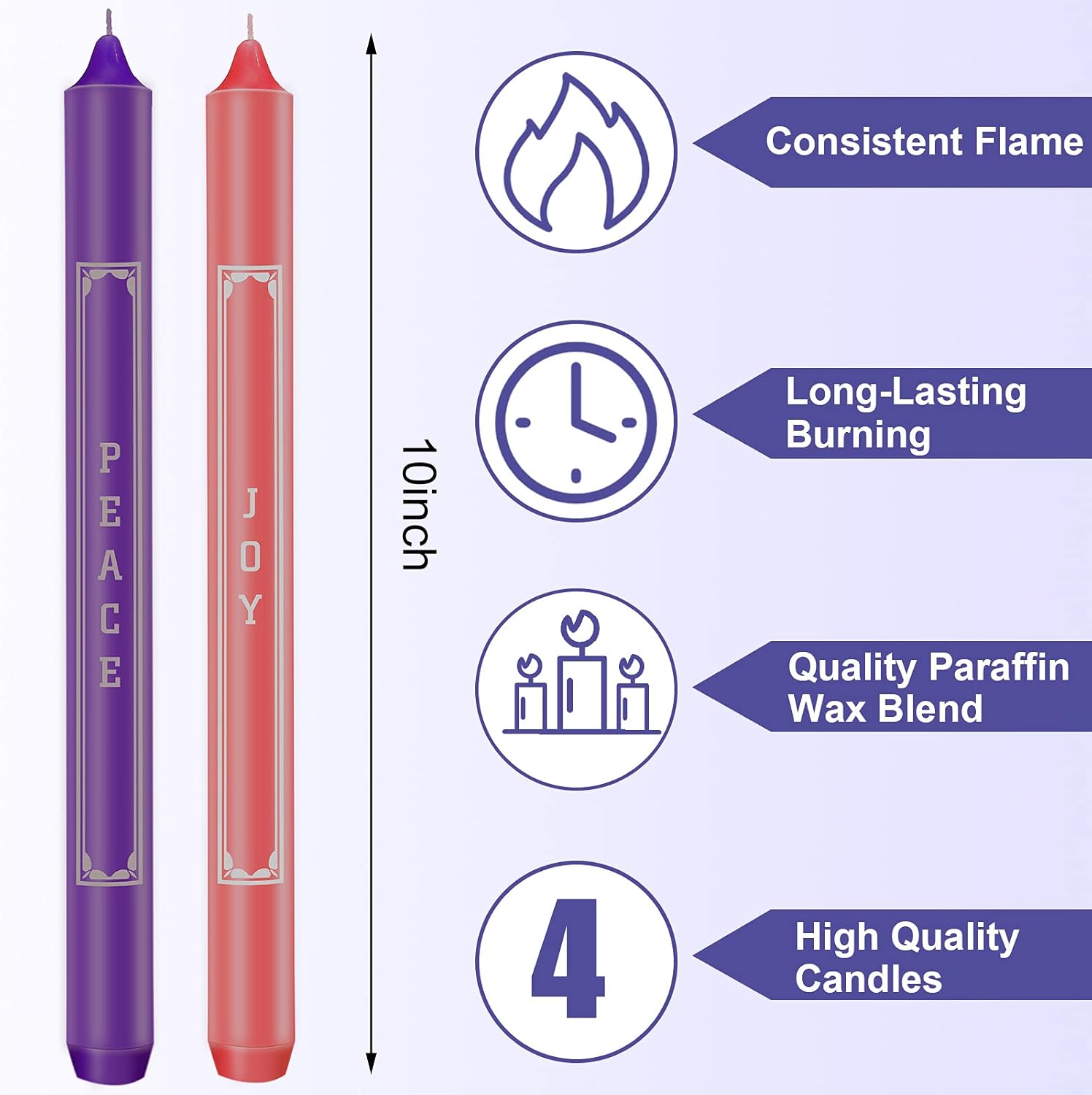 BBTO 4 Pieces Advent Candles with Words Faith Peace Joy Love 10 Inch Christmas Advent Candles Seasonal Celebration Candles for Holiday Decoration Self Fitting End : Home & Kitchen