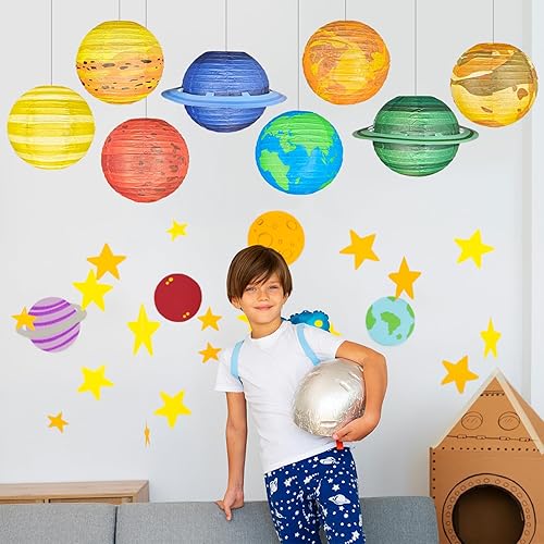 Miniatura 3 de Linternas de papel de 8 planetas de 10 pulgadas del sistema solar, planetas colgantes, planeta espacial, decoración para aula, fiesta de cumpleaños