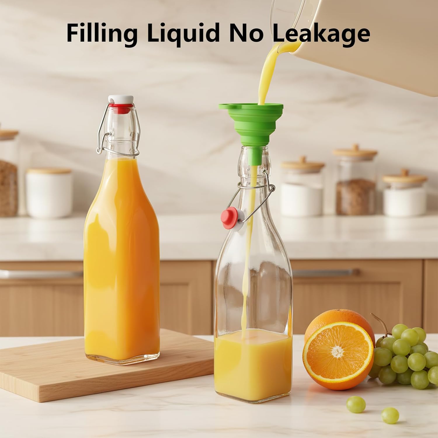 Ruckae Square Swing Top Glass Bottles with Lids Kombucha Coquito Flip Top Glass Bottle for Syrup Vanilla Extract Brew Beer Kefir Air Tight Bottles for Gift (16 oz 8 pack)