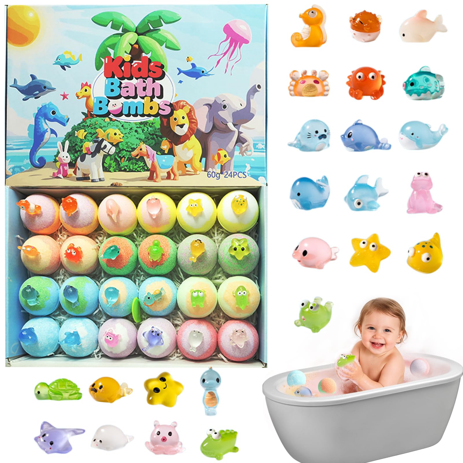 Bath Bomb Gift Set for Kids, Badebomben Kinder mit Überraschung, Handgefertigte Kreative Badesalz Badekugeln Kinder, Bunte Badesalz Kugeln In Tierform Geschenk für Kinder Frauen Schaumbad (B)