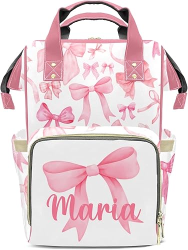 Bolsa de pañales personalizada con lazo para bebés, niñas y niños con nombre, mochila personalizada para pañales, Bolsa de pañales con lazo 02,