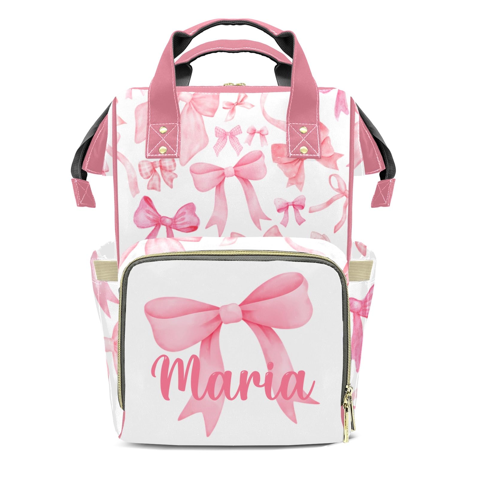 ZAACUSTOM Bow Large Capacity Custom Diaper Bag for Baby Girls Boys with Name Multifunctional Mom Personalized Diaper Bag Backpack Waterproof Women Customized Daypack Nappy Bag