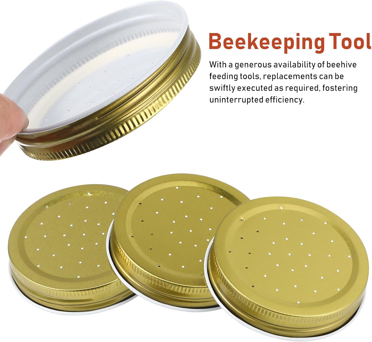Bee Feeder Lids for Mason Jar- 8pcs Metal Bee Feeders Entrance Beehive Lid- Beehive Waterer for Beehive Water or Sugar Syrup Feeding Equipment - Image 2