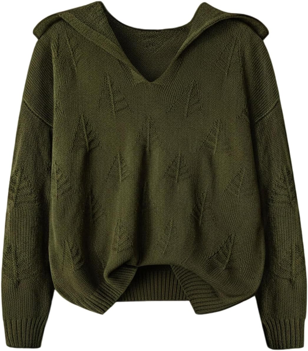 Women's Plus Size Hooded Sweaters Long Sleeve Knitted Jumper Pullover Tops Retro Fall Outfits