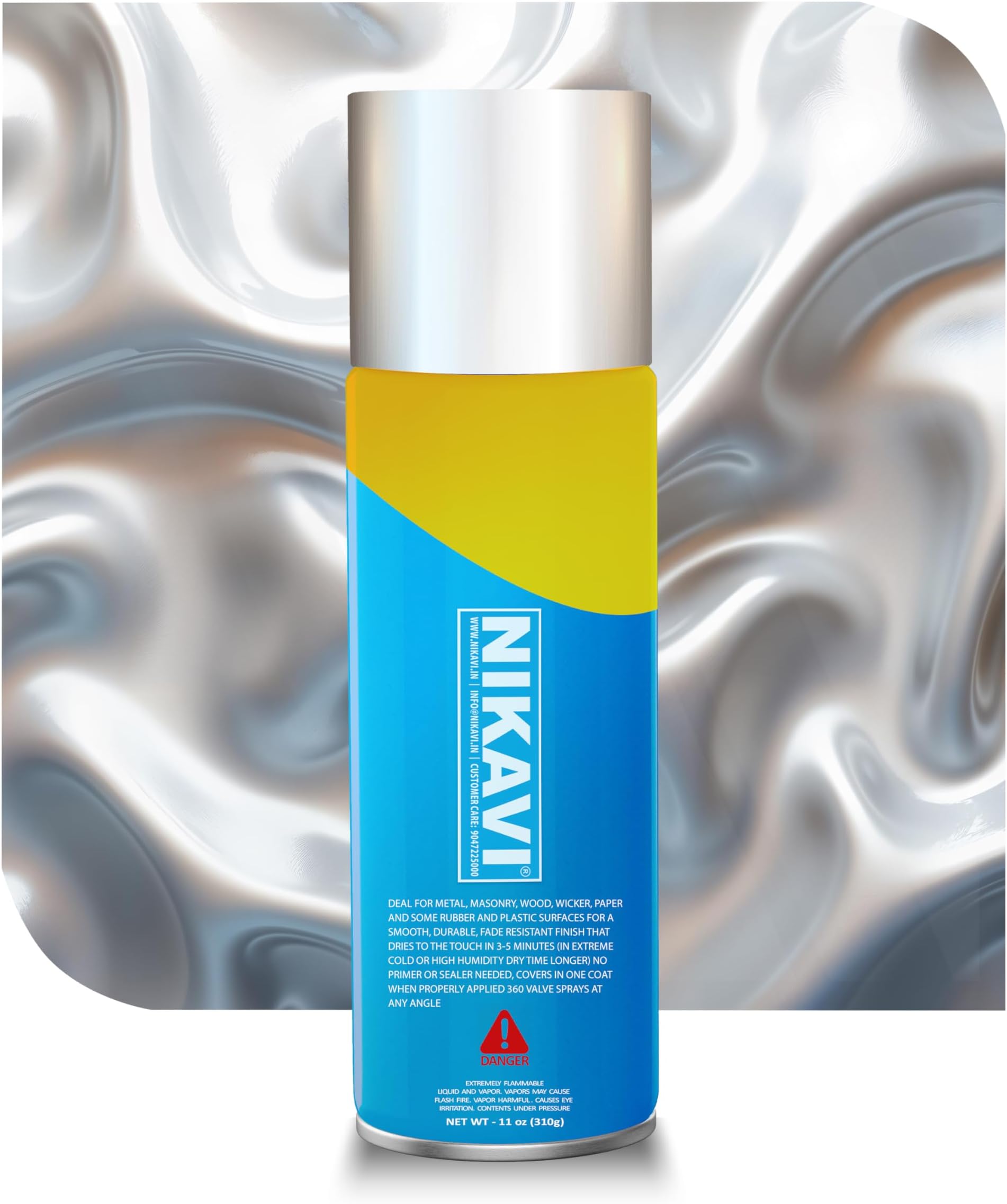 NIKAVI SP5 Multipurpose Spray Paint (400 ML, Bright Chrome)