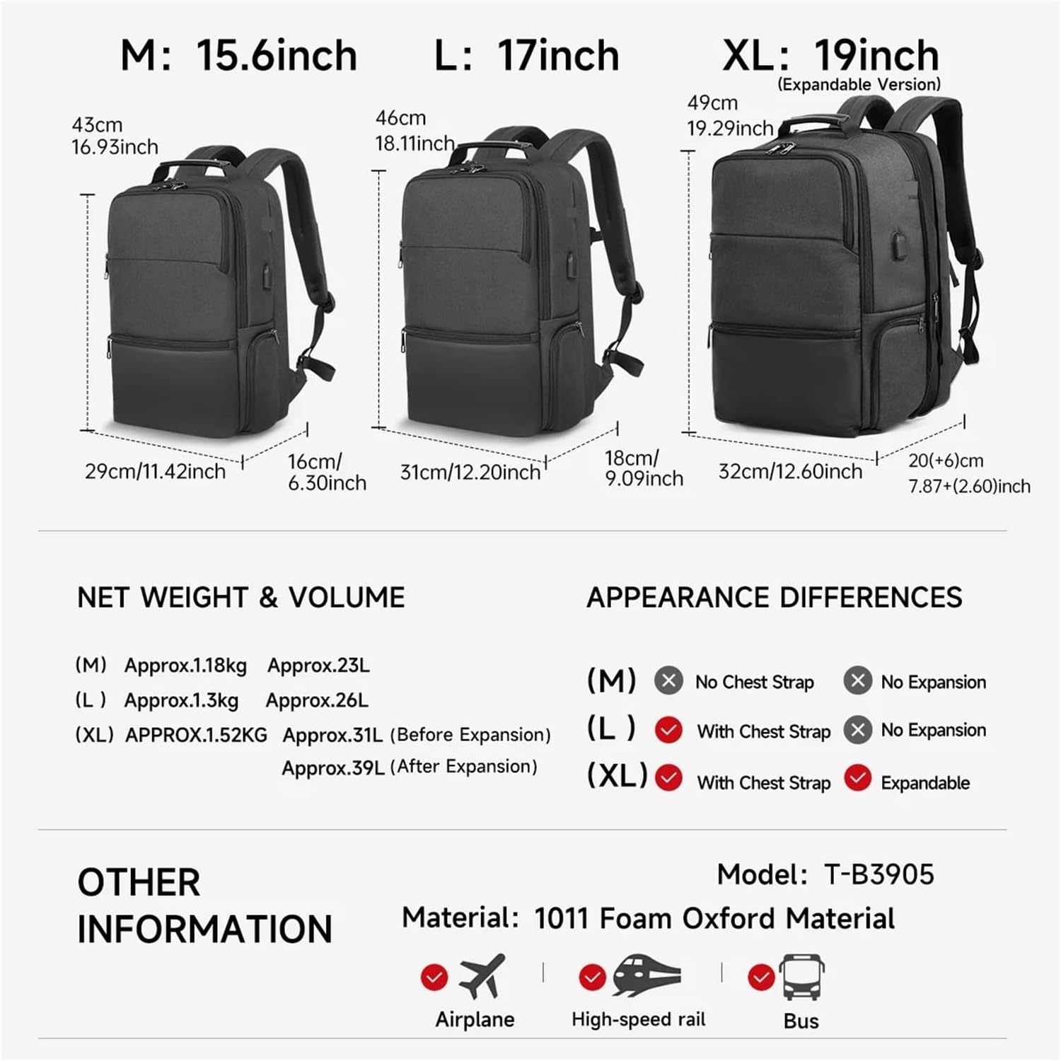 Travel Backpacks For Men 15.6 17 19'' Laptop Backpack Male Business Bags ，compatible For School Mochila Knapsack